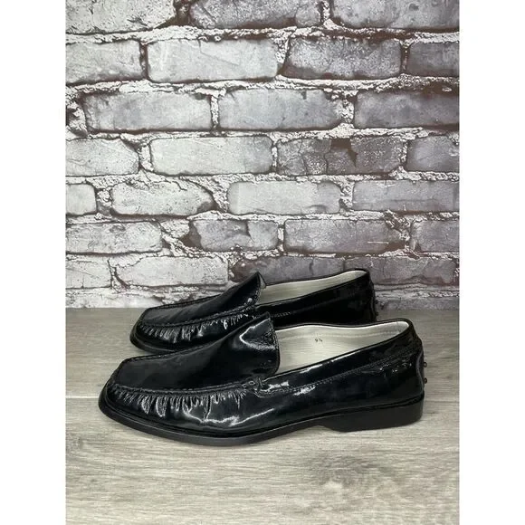 Tod's Gommino Black Patent Leather Slip On Moc Loafers Shoes Men Sz 9.5M US/43EU